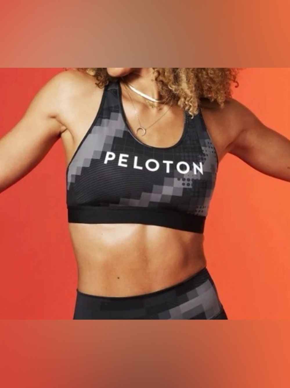 Adidas x Peloton Primegreen Sports Bra Black Gray Geometric Racerback Size M